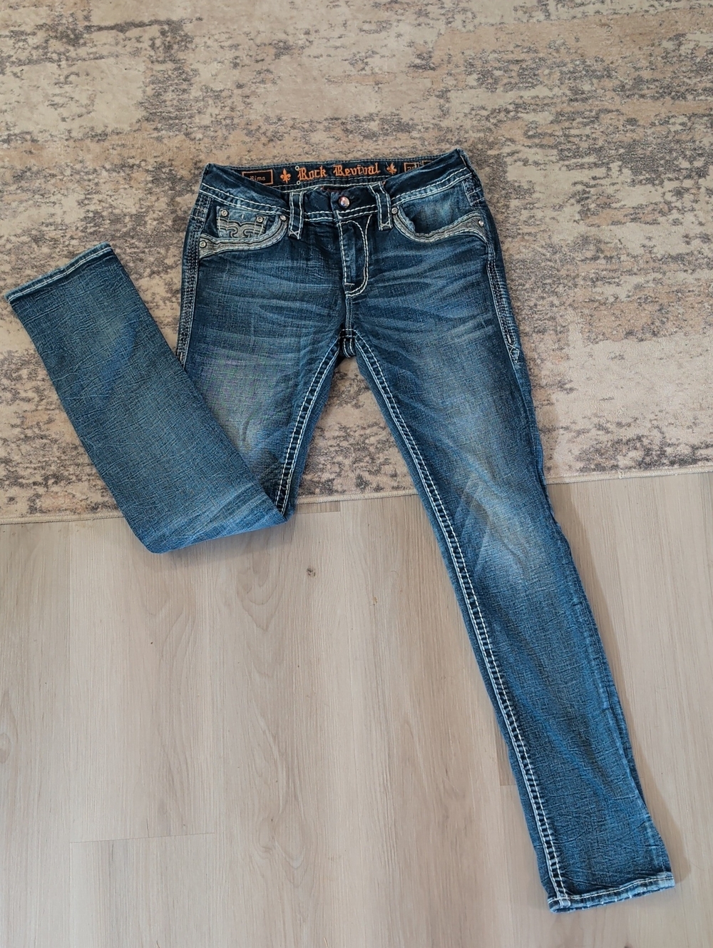 Rock Revival Women's Distressed Dark Blue Skinny Jeans
